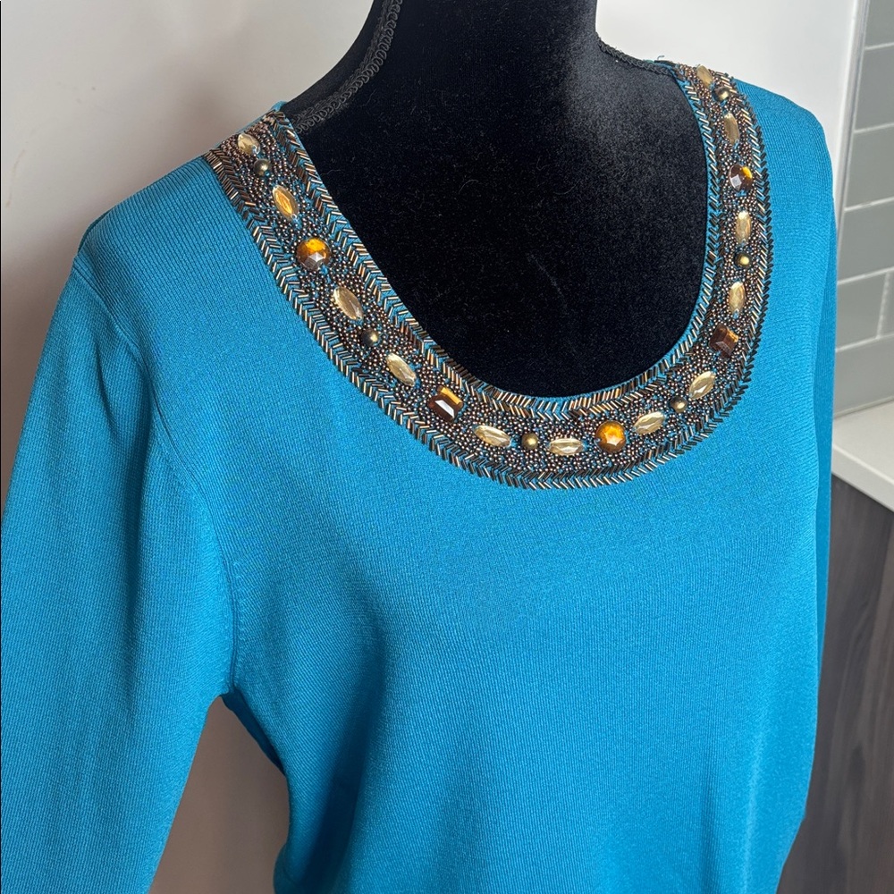 Ruby Rd. - Turquoise Embellished Blouse - Size 1X - Picture 4 of 9
